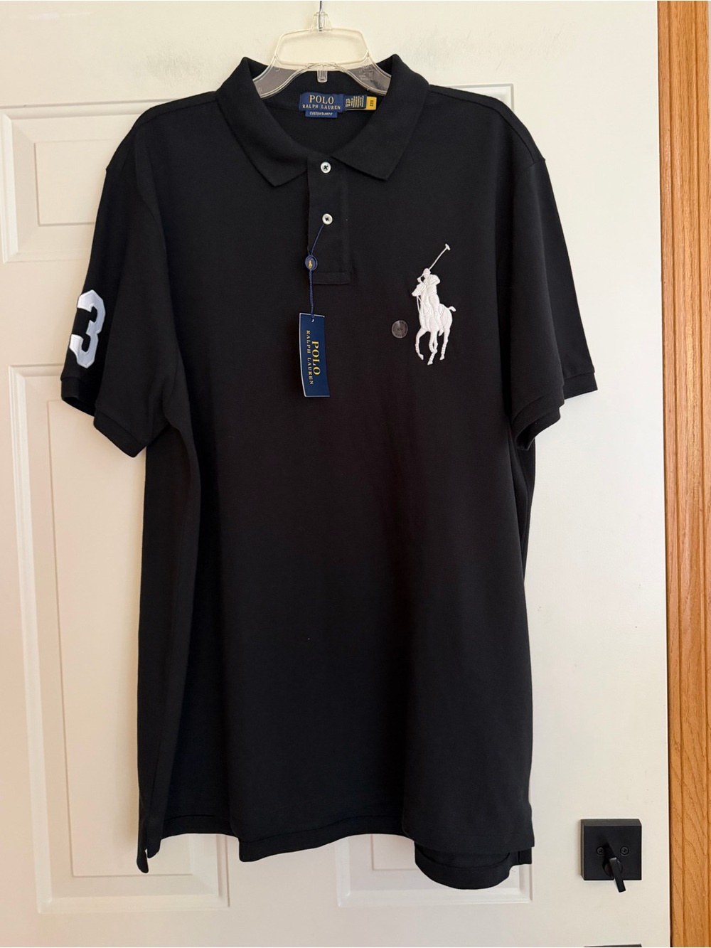 New Polo Ralph Lauren black big pony custom slim fit mesh polo shirt. Size XXL